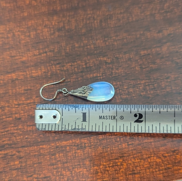 Moonstone Silver Teardrop Earrings Dangle Filigree Boho Art Deco Victorian Fairy - Picture 5 of 5